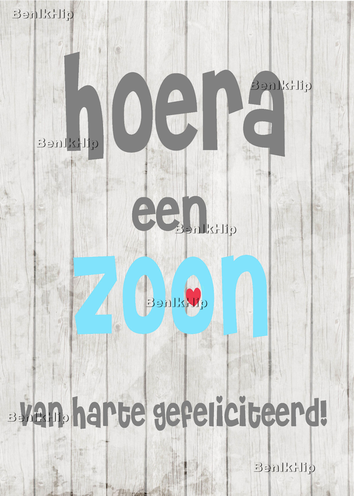 Ansichtkaart felicitatiekaart Kaart Hoera een zoon hout