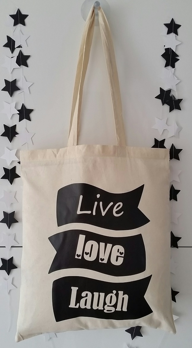 Kietelen Nachtvlek ingesteld Katoenen tas met tekst Live Love Laugh, tote bag, cotton bag