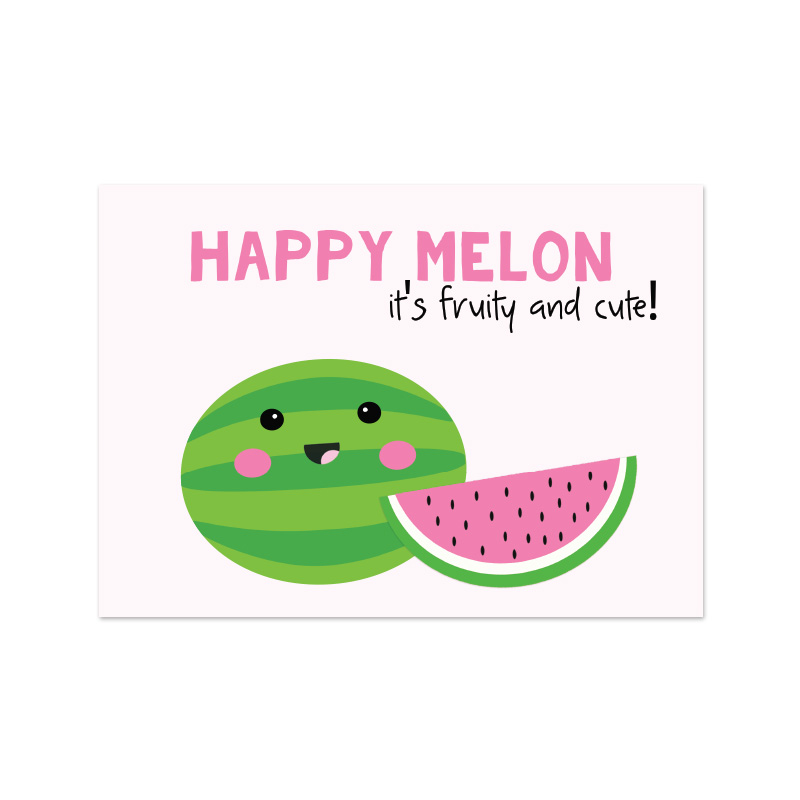 ansichtkaart watermeloen Happy Melon live life happy