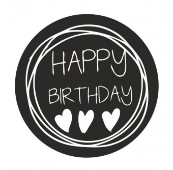 Kadootje sticker monochrome tekst happy birthday