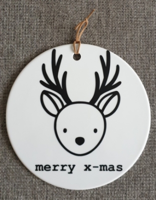 Porseleinen label hanger met hert merry x-mas