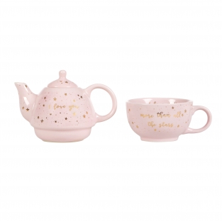 Eenpersoons thee set pink stars