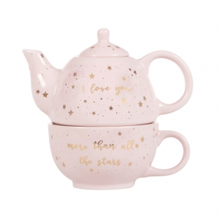 Eenpersoons thee set pink stars