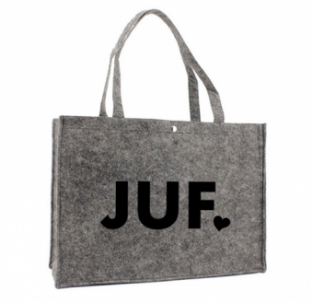 Vilten shopper zwart met Juf in wit