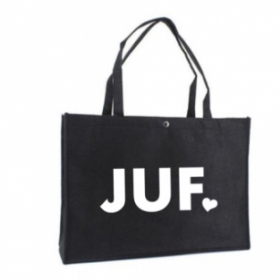 Vilten shopper zwart met Juf in wit